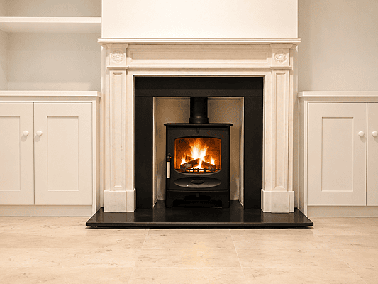 woodburning stove and surround plus granite hearth and slips