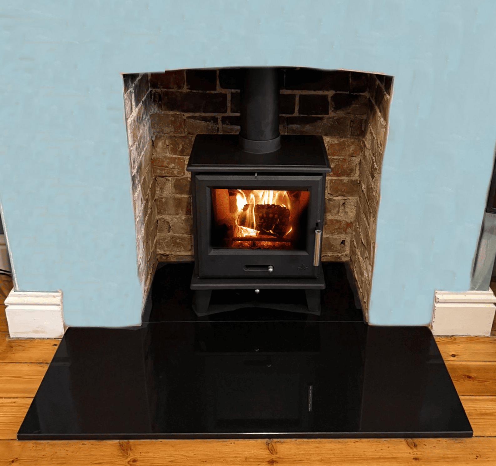 Multifuel FuelWood Stove with brick chamber and granite hearth