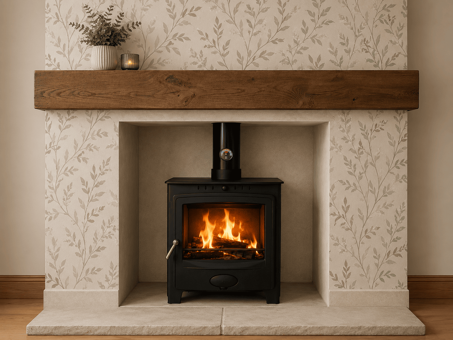 Dark oak beam and rendered chamber