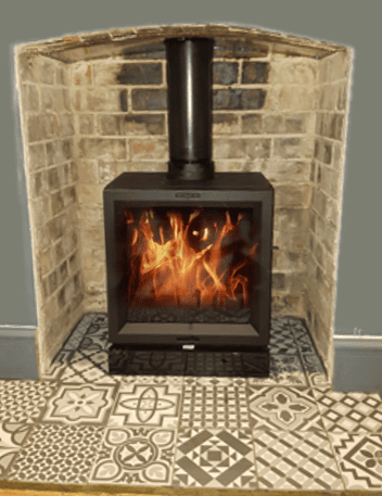 Multifuel Fuel Freestanding Stove with brick chamber and tiled hearth